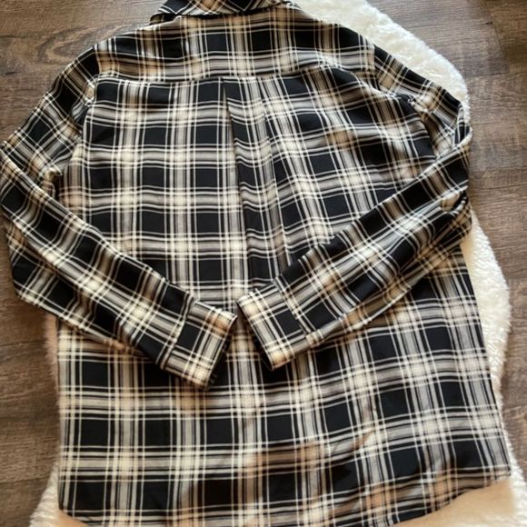 The Kooples Plaid Silk Button Down Blouse - Picture 8 of 9